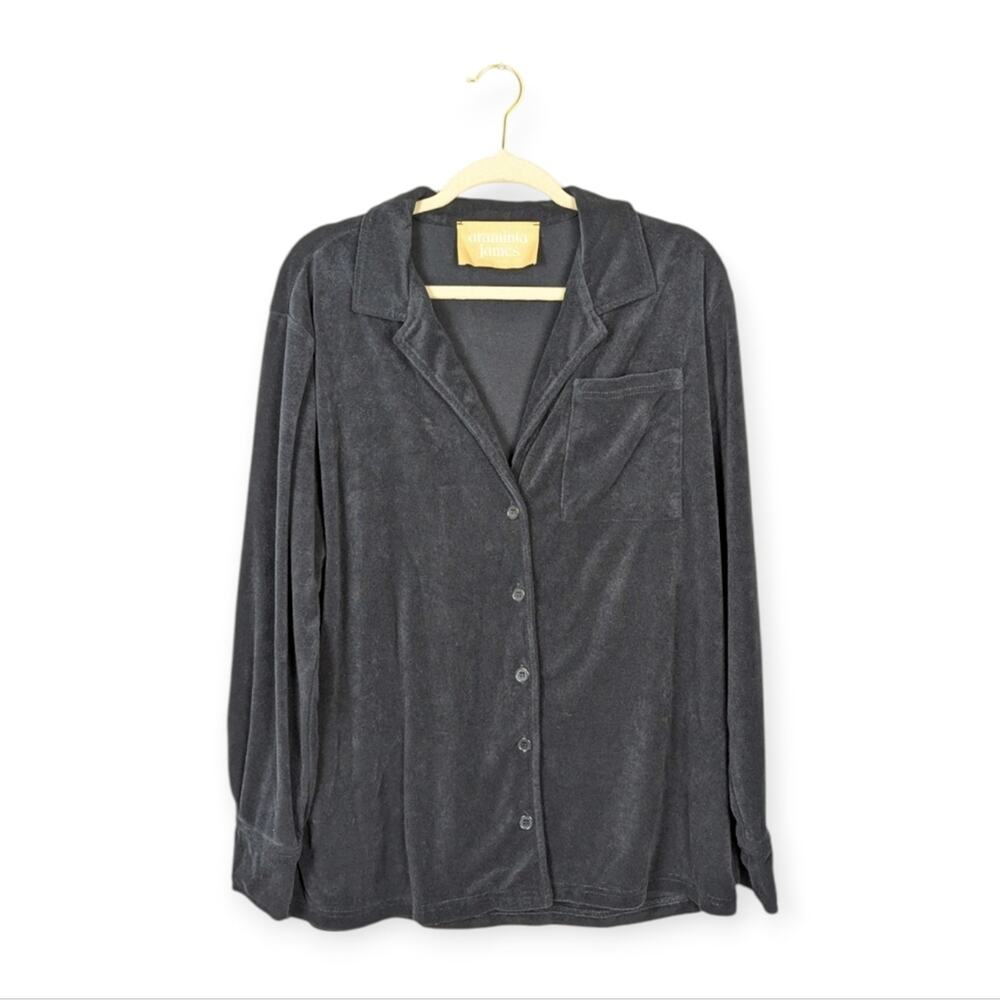 Araminta James Navy Blue Harlow Terry Button Down Shirt Size L